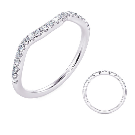 This Band is available in 14K White Gold. There are a total of 50 stones. There are Round with a total carat weight of 0.6 set in a Micro Prong setting.
