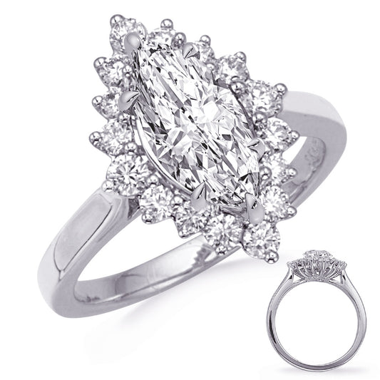 This Engagement Ring is available in 14K White Gold. There are a total of 16 stones. There are Rounds with a total carat weight of 0.56 set in a Micro Prong setting.