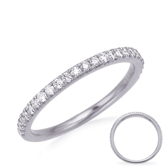 This Band is available in 14K White Gold. There are a total of 24 stones. There are Round with a total carat weight of 0.36 set in a Micro Prong setting.