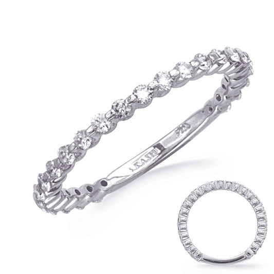 This Band is available in 14K White Gold. There are a total of 25 stones. There are Round with a total carat weight of 0.45 set in a setting.