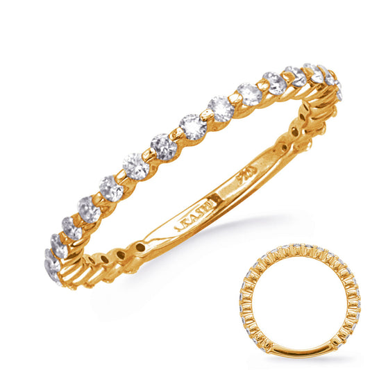 This Band is available in 14K Yellow Gold. There are a total of 25 stones. There are Round with a total carat weight of 0.45 set in a setting.