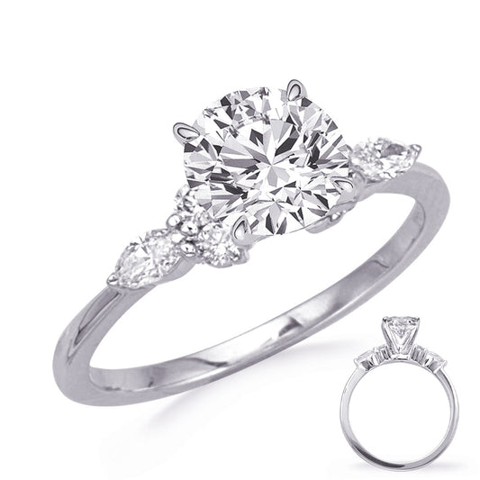 This Engagement Ring is available in 14K White Gold. There are a total of 6 stones. There are Marquise with a total carat weight of 0.16 set in a Prong Set setting.There are Rounds stones with a total carat weight of 0.14 set in a Prong Set.