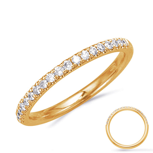 This Band is available in 14K Yellow Gold. There are a total of 19 stones. There are Round with a total carat weight of 0.22 set in a Prong Set setting.