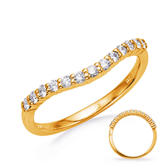 This Band is available in 14K Yellow Gold. There are a total of 13 stones. There are Round with a total carat weight of 0.28 set in a setting.