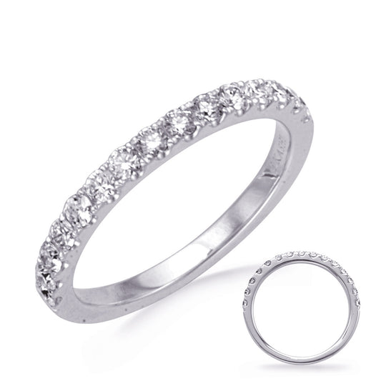 This Band is available in 14K White Gold. There are a total of 15 stones. There are Round with a total carat weight of 0.49 set in a Micro Prong|Prong Set setting.