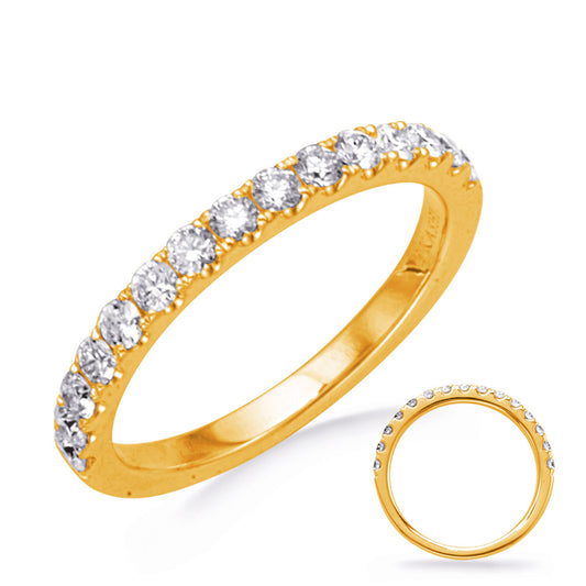 This Band is available in 14K Yellow Gold. There are a total of 15 stones. There are Round with a total carat weight of 0.49 set in a Micro Prong|Prong Set setting.
