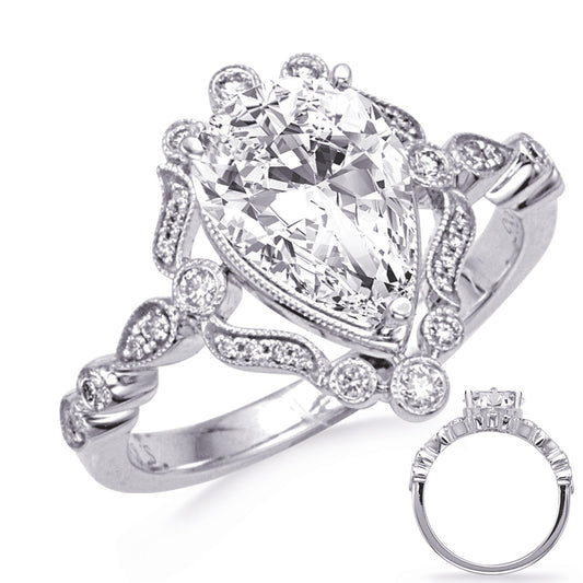 This Engagement Ring  is available in 14K White Gold. There are a total of 32 stones. There are Rounds with a total carat weight of 0.26 set in a Bezel Set|Micro Prong setting.