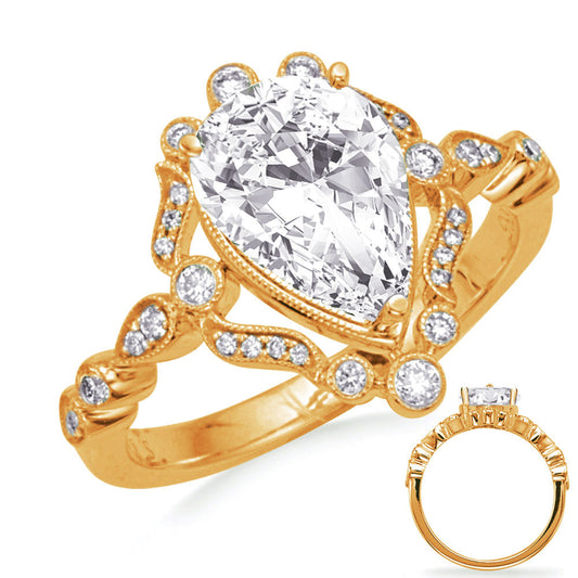This Engagement Ring  is available in 14K Yellow Gold. There are a total of 32 stones. There are Rounds with a total carat weight of 0.26 set in a Bezel Set|Micro Prong setting.