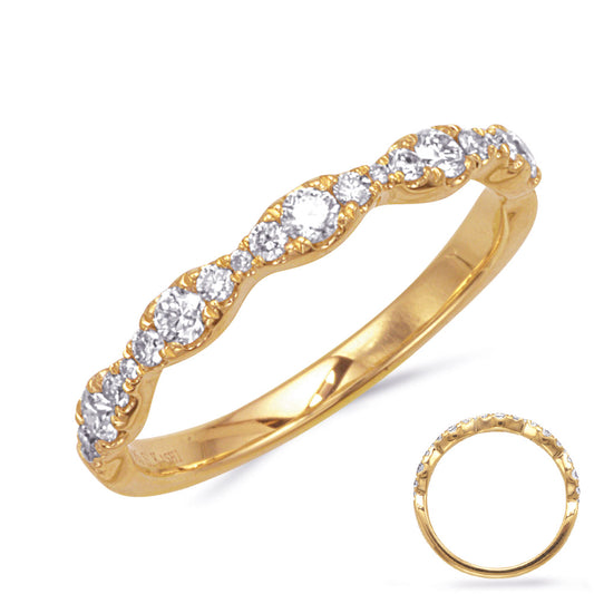 This Band is available in 14K Yellow Gold. There are a total of 21 stones. There are Round with a total carat weight of 0.37 set in a Prong Set setting.