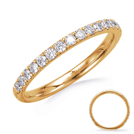 This Band is available in 14K Yellow Gold. There are a total of 25 stones. There are Round with a total carat weight of 0.54 set in a Prong Set setting.