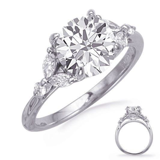 This Engagement Ring is available in 14K White Gold. There are a total of 6 stones. There are Marquise with a total carat weight of 0.24 set in a setting.There are Rounds stones with a total carat weight of 0.06 set in a .