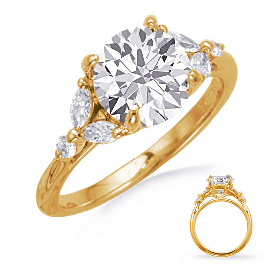 This Engagement Ring is available in 14K Yellow Gold. There are a total of 6 stones. There are Marquise with a total carat weight of 0.24 set in a setting.There are Rounds stones with a total carat weight of 0.06 set in a .