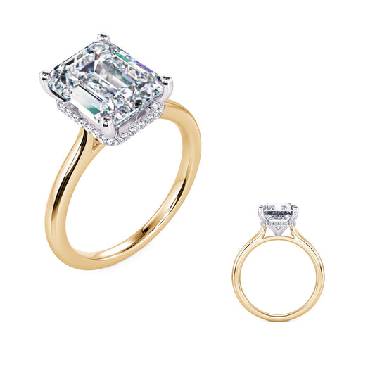 This Engagement Ring is available in 14K Yellow & White Gold. There are a total of 32 stones. There are Rounds with a total carat weight of 0.13 set in a Micro Prong setting.