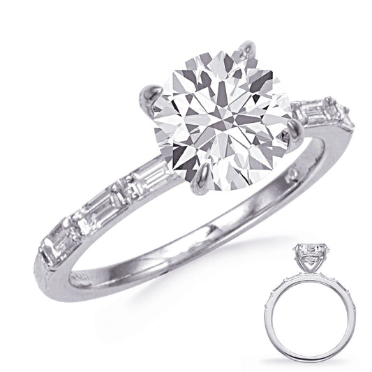 This Engagement Ring is available in 14K White Gold. There are a total of 6 stones. There are Baguette with a total carat weight of 0.33 set in a setting.