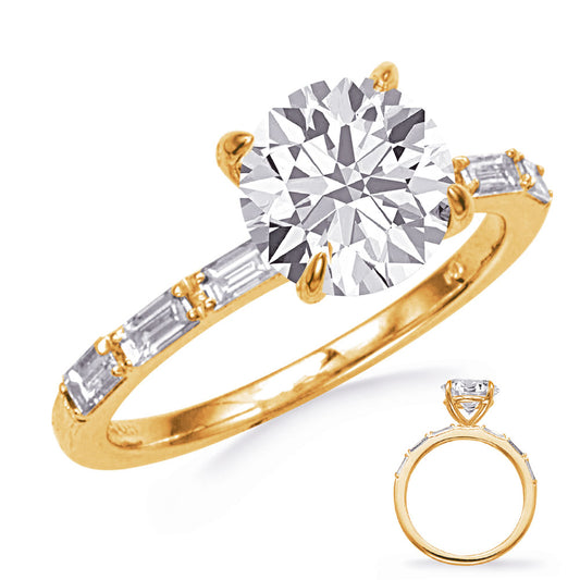 This Engagement Ring is available in 14K Yellow Gold. There are a total of 6 stones. There are Baguette with a total carat weight of 0.33 set in a setting.