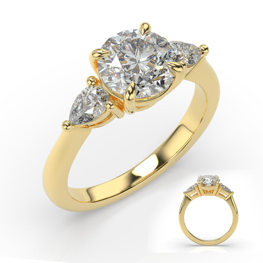 This Engagement Ring is available in 14K Yellow Gold. There are a total of 2 stones. There are Pear Shape with a total carat weight of 0.36 set in a setting.