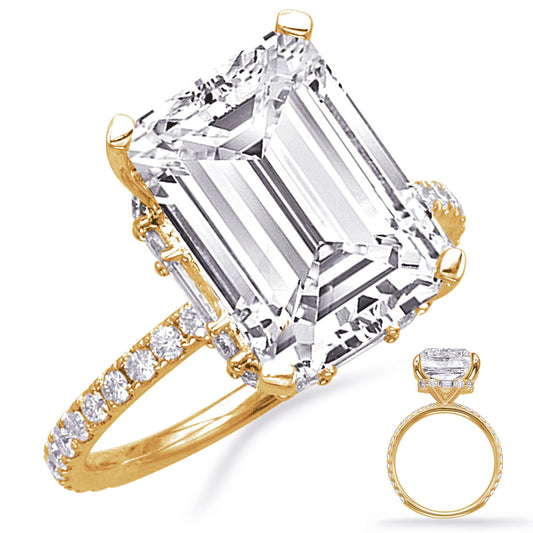 This Engagement Ring is available in 14K Yellow Gold. There are a total of 44 stones. There are Baguette with a total carat weight of 0.06 set in a Micro Prong|Prong Set setting.There are Rounds stones with a total carat weight of 0.46 set in a Micro Prong|Prong Set.
