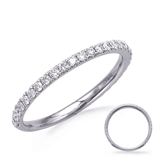 This Band is available in 14K White Gold. There are a total of 30 stones. There are Round with a total carat weight of 0.37 set in a Micro Prong|Prong Set setting.