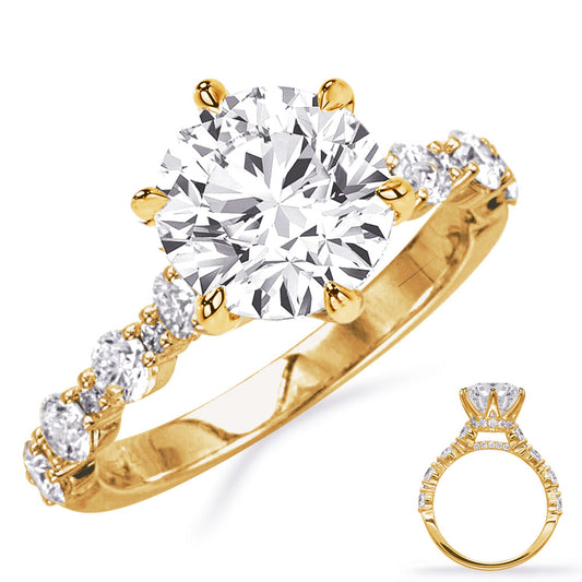 This Engagement Ring is available in 14K Yellow Gold. There are a total of 34 stones. There are Rounds with a total carat weight of 0.92 set in a Micro Prong setting.