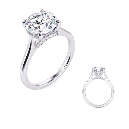 This Engagement Ring is available in 14K White Gold. There are a total of 32 stones. There are Rounds with a total carat weight of 0.15 set in a Micro Prong setting.