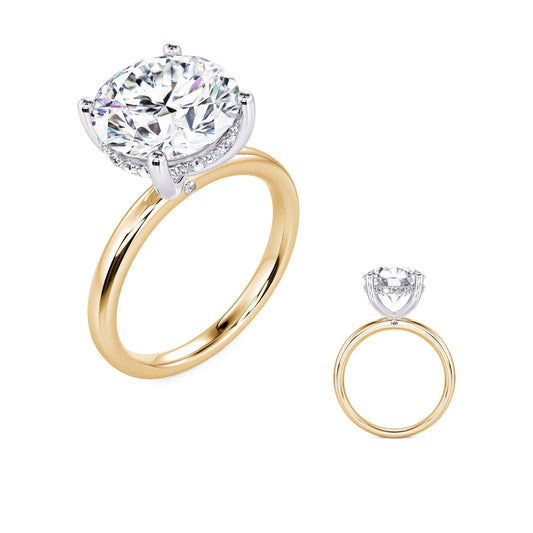 This Engagement Ring is available in 14K Yellow & White Gold. There are a total of 22 stones. There are Rounds with a total carat weight of 0.16 set in a Micro Prong setting.