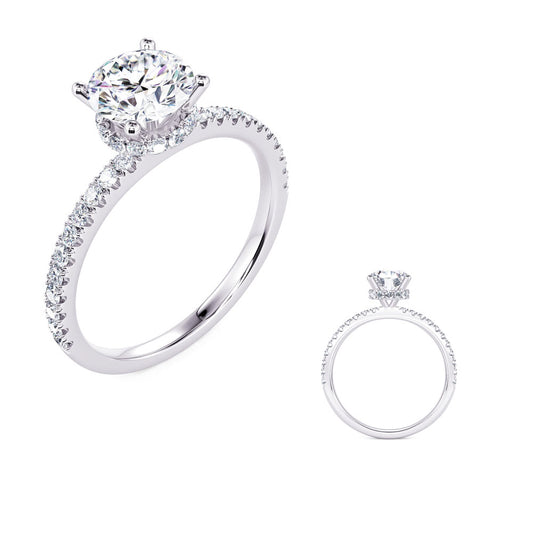 This Engagement Ring is available in 14K White Gold. There are a total of 36 stones. There are Rounds with a total carat weight of 0.28 set in a Micro Prong setting.