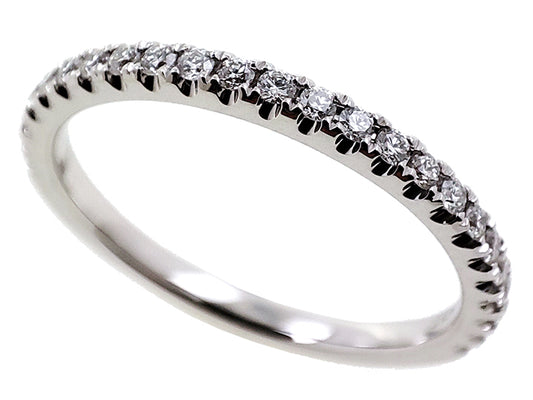 This Band is available in 14K White Gold. There are a total of 24 stones. There are Round with a total carat weight of 0.21 set in a Micro Prong setting.