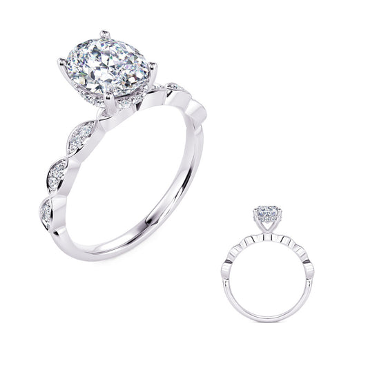 This Engagement Ring is available in 14K White Gold. There are a total of 26 stones. There are Rounds with a total carat weight of 0.15 set in a Micro Prong setting.