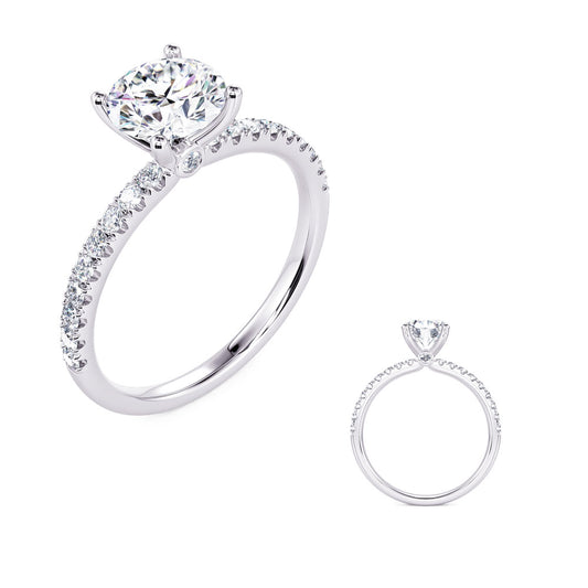 This Engagement Ring is available in 14K White Gold. There are a total of 20 stones. There are Rounds with a total carat weight of 0.26 set in a Micro Prong setting.