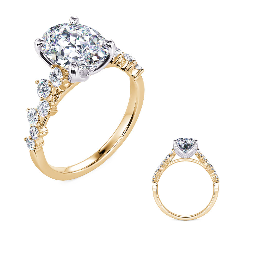 This Engagement Ring is available in 14K Yellow & White Gold. There are a total of 12 stones. There are Rounds with a total carat weight of 0.42 set in a Prong Set setting.