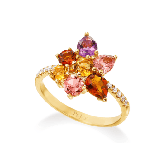 Multi-Color Gemstone Floral Ring with Diamond Accents PJ-FD19125/SEMI/14Y/XA