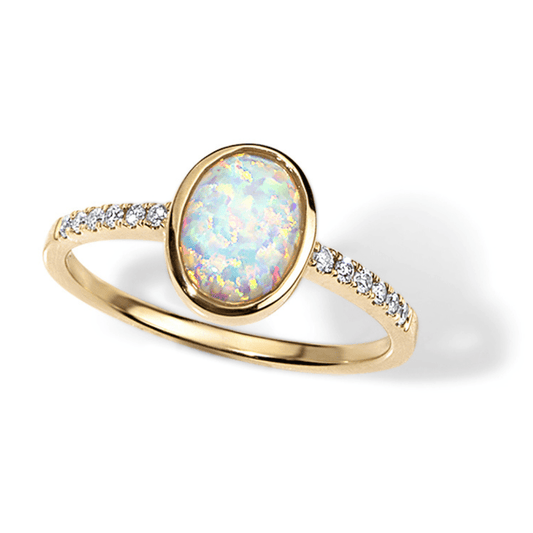 Australian Opal Ring with Diamond Accents PJ-FD19758/OPAL/14Y/XA