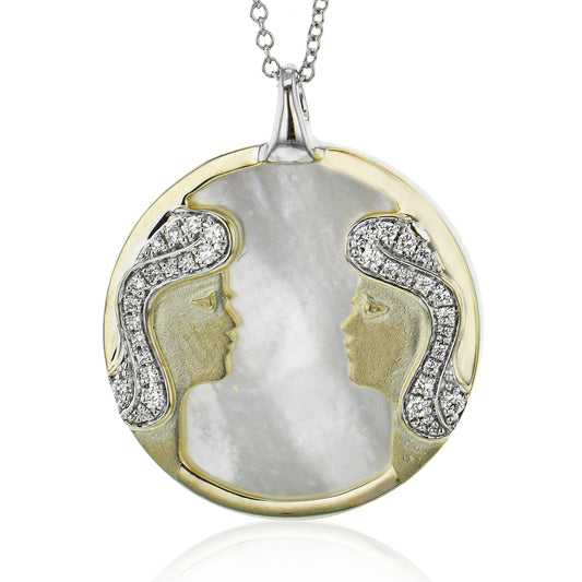 Gemini Pendant in 14k Gold with Diamonds