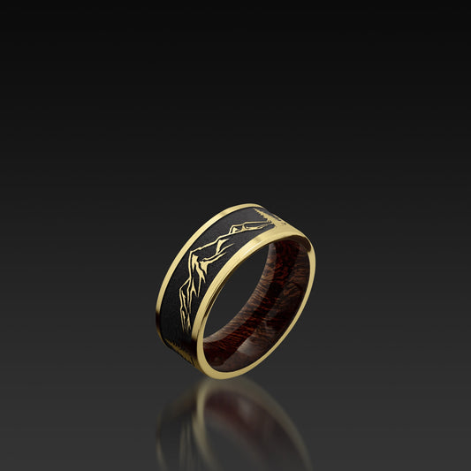 Yellow Gold Flat Band with Mountain Pattern
