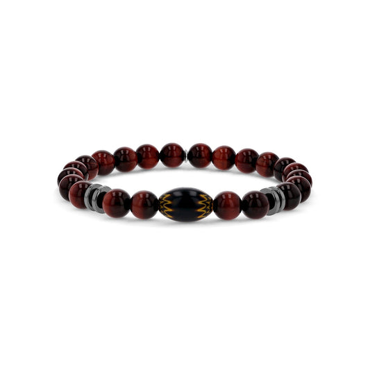 Men's Mr. LOWE Red Tiger's Eye Bracelet with African Bead - 8mm