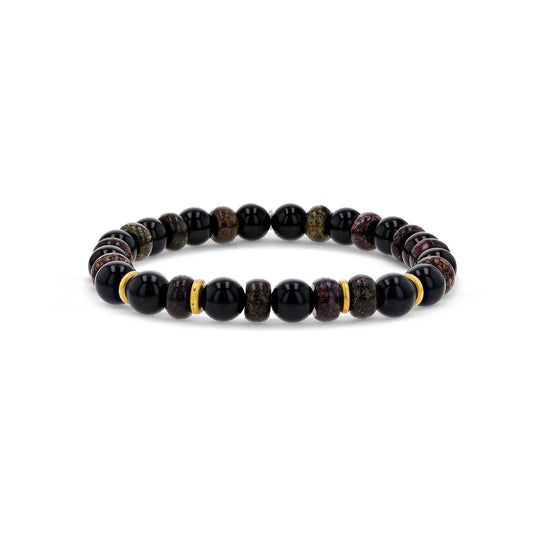 Men's Mr. LOWE Onyx & Ruby Zoisite Mix Bracelet with Brass Rondelles - 8mm