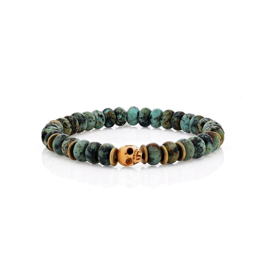 Men's Mr. LOWE African Turquoise Bracelet with Carved Skull Bead - 8mm