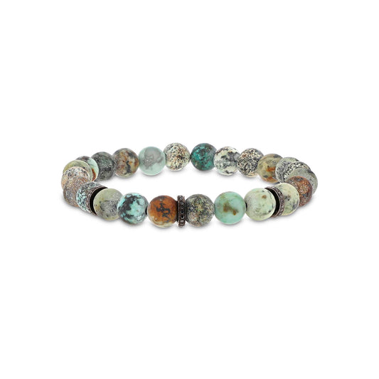 Men's Mr. LOWE African Turquoise Bracelet with Black Diamond Rondelles - 8mm