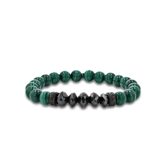Men's Mr. LOWE Malachite & Black Diamond Bracelet with Black Diamond Rondelles