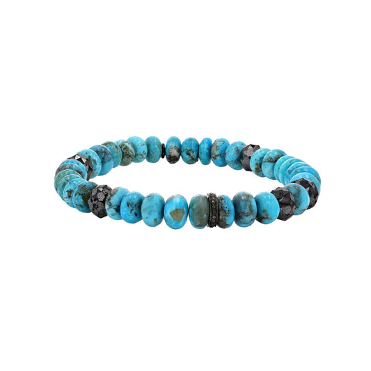 Men's Mr. LOWE Arizona Turquoise & Black Diamond Bracelet with Black Diamond Rondelle