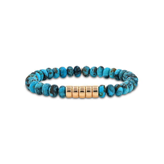 Men's Mr. LOWE Arizona Turquoise Bracelet with 14k Gold Rondelles - 8mm