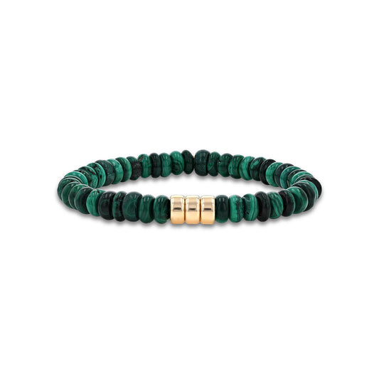 Men's Mr. LOWE Malachite Bracelet with 3 14k Gold Rondelles - 8mm