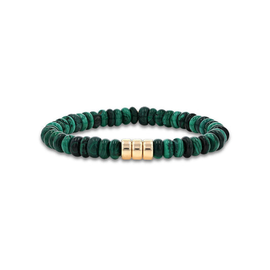Men's Mr. LOWE Malachite Bracelet with 3 14k Gold Rondelles - 8mm