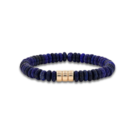 Men's Mr. LOWE Lapis Bracelet with 3 14k Gold Rondelles - 8mm