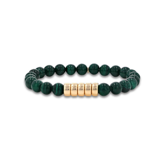 Men's Mr. LOWE Malachite Bracelet with 5 14k Gold Rondelles - 8mm