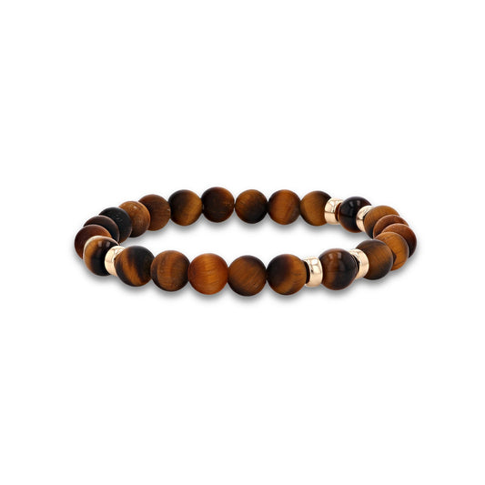 Men's Mr. LOWE Tigers Eye Bracelet with 6 15k Gold Rondlelles - 8mm