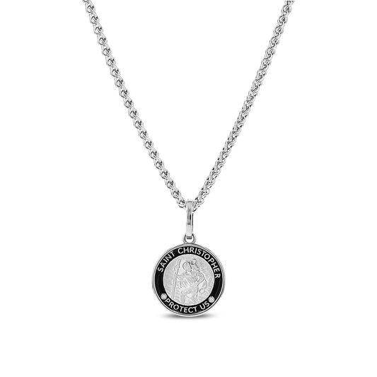 Men's Mr. LOWE St. Christopher with Black Enamel Pendant Chain Necklace - 24"