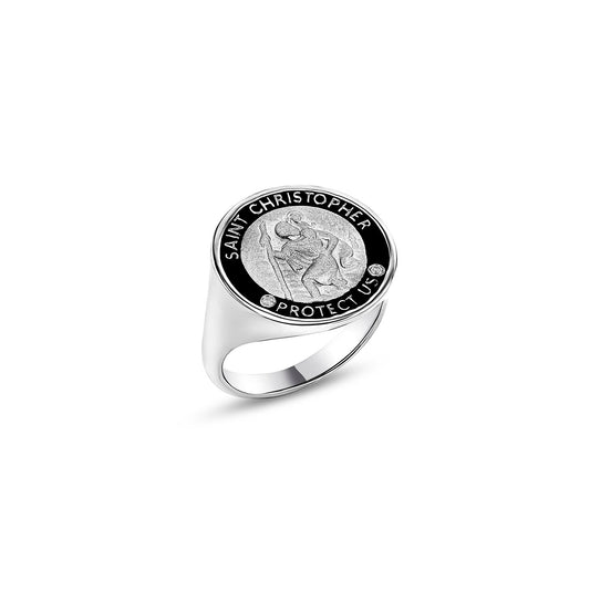 Men's Mr. LOWE St. Christopher with Black Enamel Ring