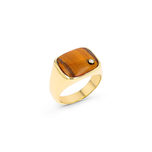 Men's Mr. LOWE 14k Tiger's Eye Bond Ring with Diamond Bezel