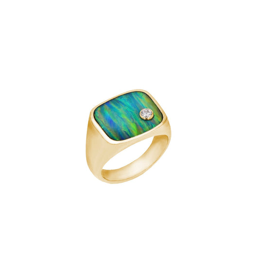 Men's Mr. LOWE 14k Opal Bond Ring with Diamond Bezel